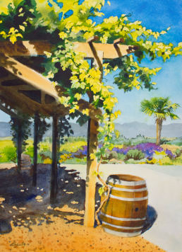 Dancing Vines on Vineyard Arbor watercolor painting