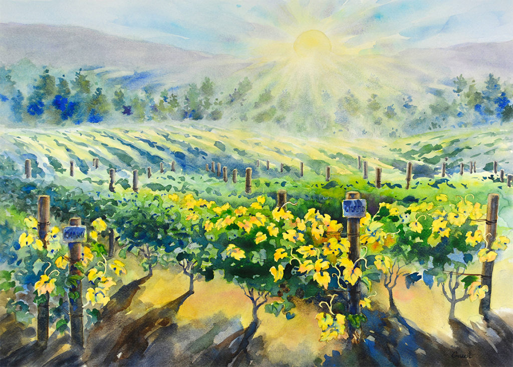 Cooper Mountain Vineyard Painting at Sunrise