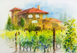 Watercolor painting of Black Walnut Inn and Vineyard, Dundee, Oregon