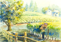 Vineyard Worker at Legacy Hill watercolor painting