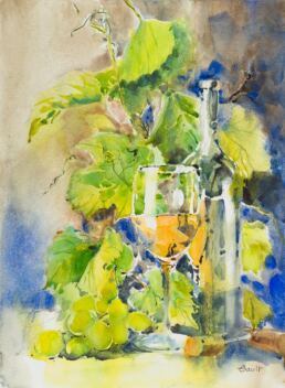 White Wine and Vines watercolor painting