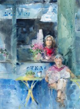 Painting of a tea shop in Cornwall
