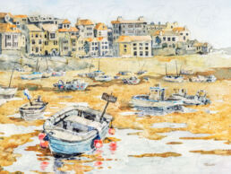 Watercolor painting of St Ives in Cornwall, England