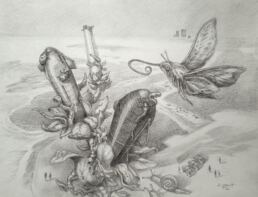 Starbase Rocket Garden Surreal Drawing by Tim Gault